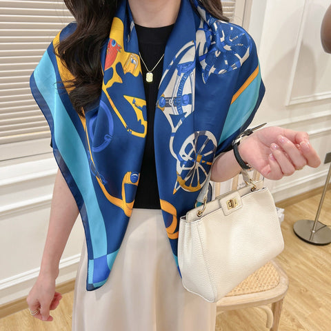 Large Square Scarf Simulation Silk Scarf Female Fashion Bandana Hairstyle