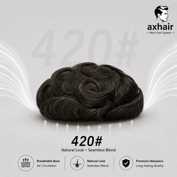 Mono PU Mono Mesh Crown + PU Men Toupee Breathable Wig Natural Hairline Human Hair System
