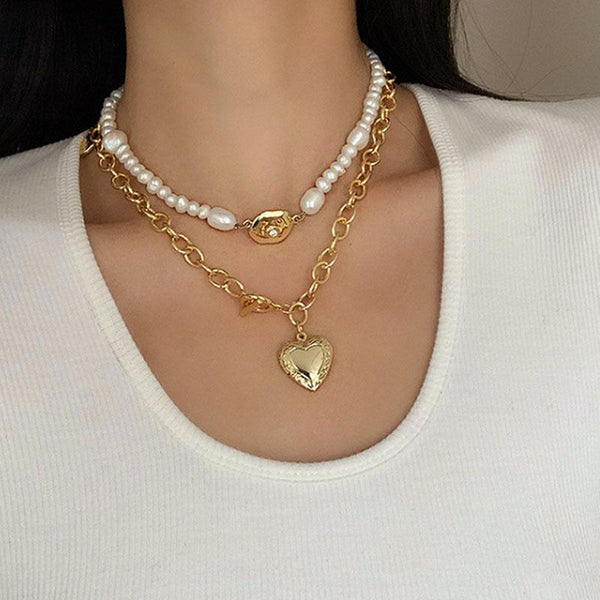 Pearl Heart  Gold Plating Necklace