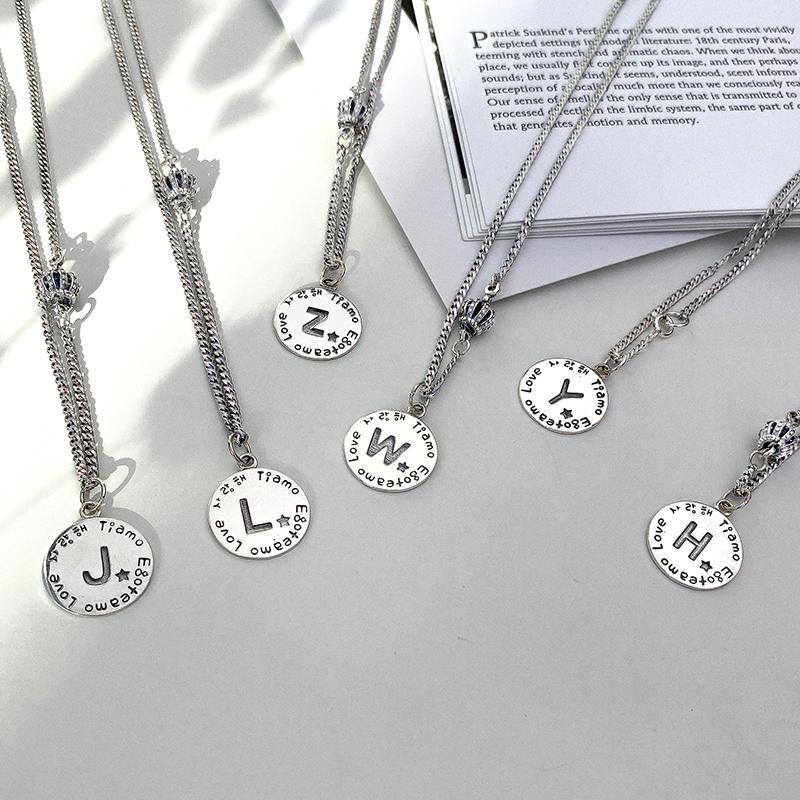 Letter Retro Coin Style Silver Necklace