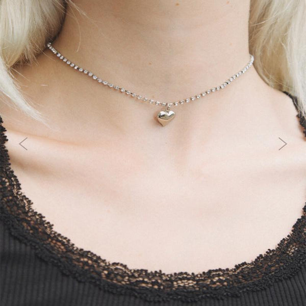 Heart Rhinestone Choker Necklace Ti Steel No Fade