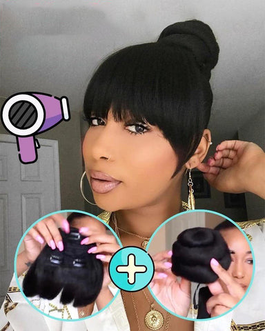 Bundle Hair Bun and Clip in Bangs Set (2PCS)