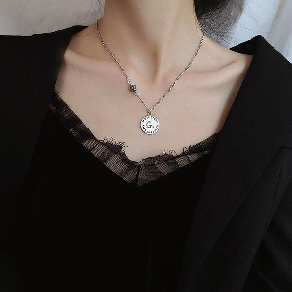 Letter Retro Coin Style Silver Necklace