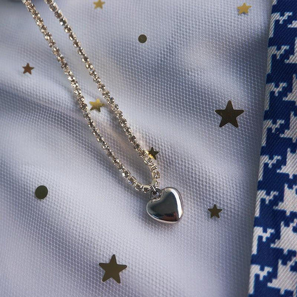 Heart Rhinestone Choker Necklace Ti Steel No Fade