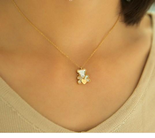 Bear & Heart Mother of Pearl Necklace