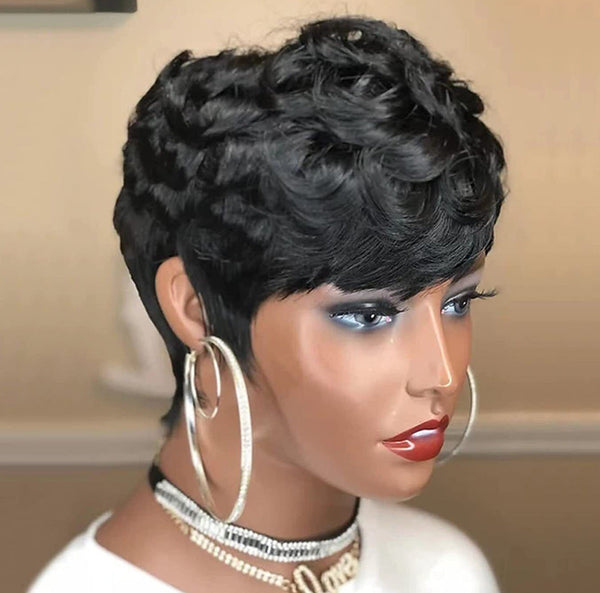 Short Pixie Cut Wig Natural Black Soft Brazilian Hair Natural No Lace