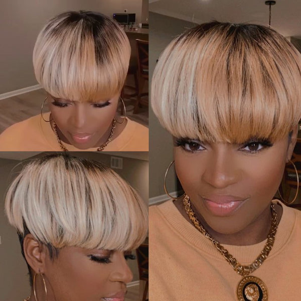 Short Bob Colored Human Hair Wigs Pixie Cut Wig