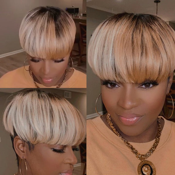 Short Bob Colored Human Hair Wigs Pixie Cut Wig