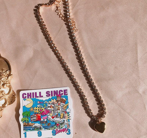 Heart Rhinestone Choker Necklace Ti Steel No Fade