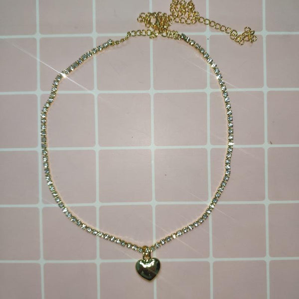 Heart Rhinestone Choker Necklace Ti Steel No Fade