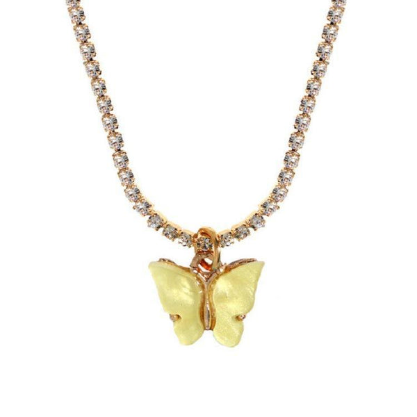 Rhinestone Butterfly Pendant Necklace Gold Color