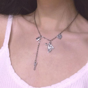 Angel Heart Lock Key Necklace