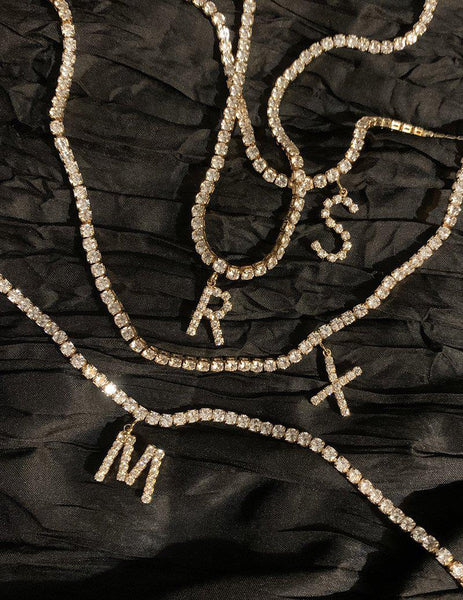 Rhinestone Alphabet Choker Pendant Necklace