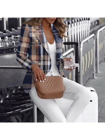 Fashion Plaid Long Sleeve Blazer