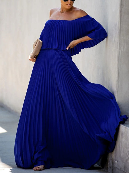 Ruffled Peated Chiffon Maxi Dress