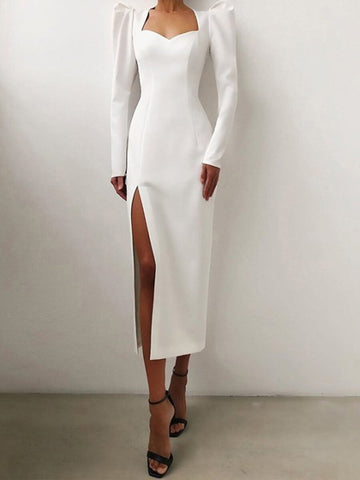 Fashion Long Sleeve Split Sexy Slim Dress