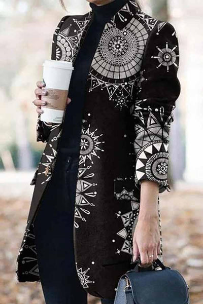 Casual Lapel Printed Blazer Long Coat