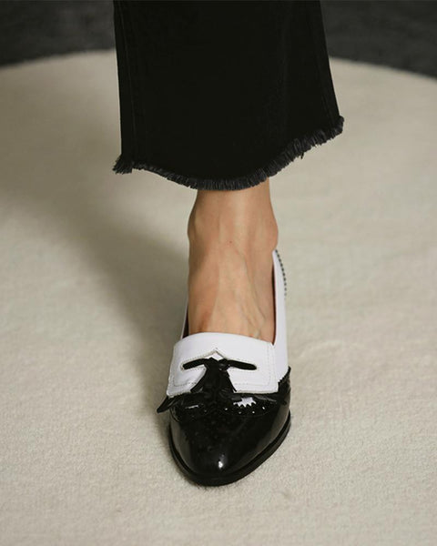 Retro Shallow Colorblock Tassel Loafers