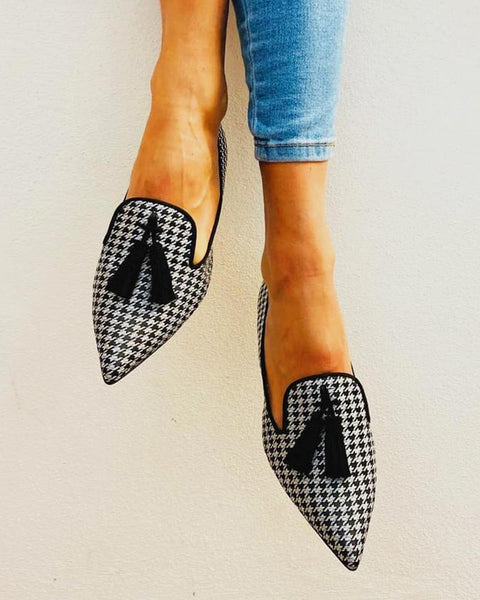 Tassel Leopard Pointed-toe Flat Shoes
