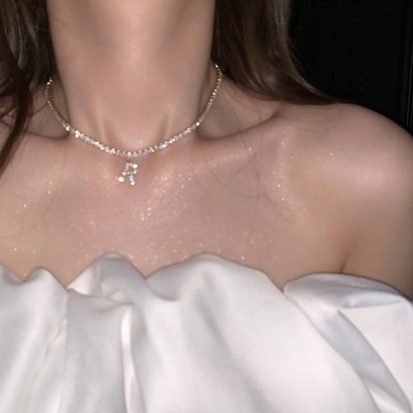 Rhinestone Alphabet Choker Pendant Necklace