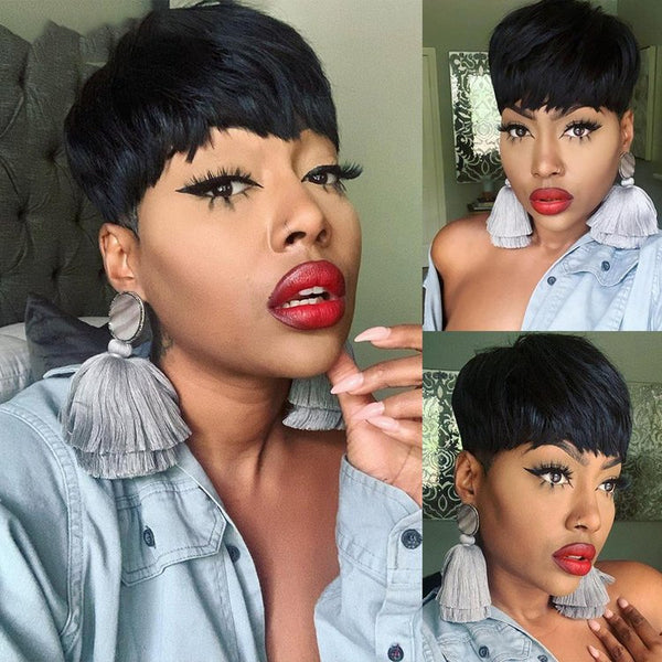 🔥 Best Sale 🔥 Put On & Go Black Pixie Cut Hair Wig丨Easy Install