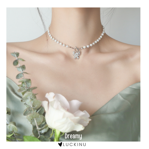 "Dreamy" Butterfly Pearl Choker Necklace