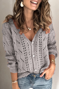 Casual Solid Hollowed Out Buckle V Neck Tops(4 Colors)