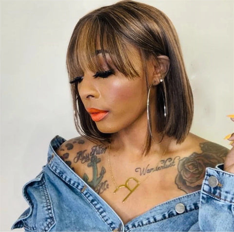 Ombre Luxury Vortex Style Straight Bob With Bang