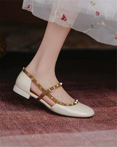 Studded Round-toe Flat Pu Slip-on Shoes