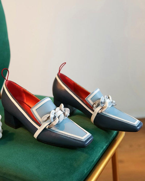 Contrast Color Square Toe Loafers