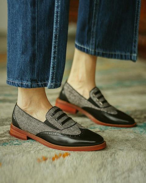 Colorblock Elastic Round-toe Flat Loafer