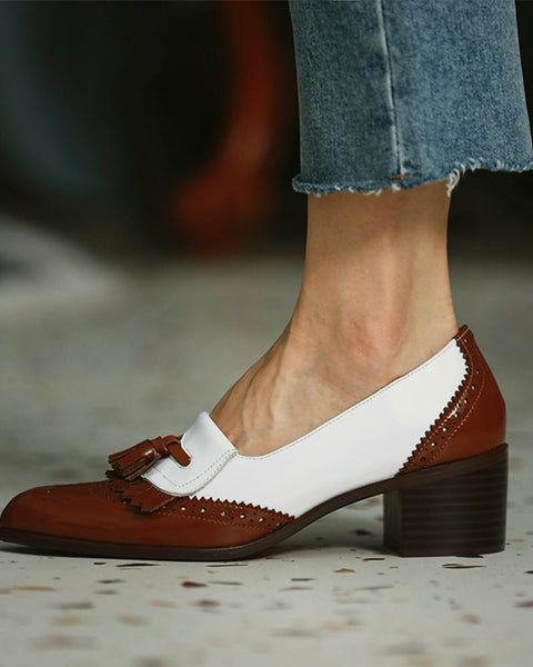 Retro Shallow Colorblock Tassel Loafers