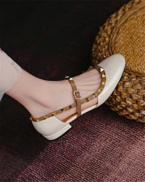 Studded Round-toe Flat Pu Slip-on Shoes