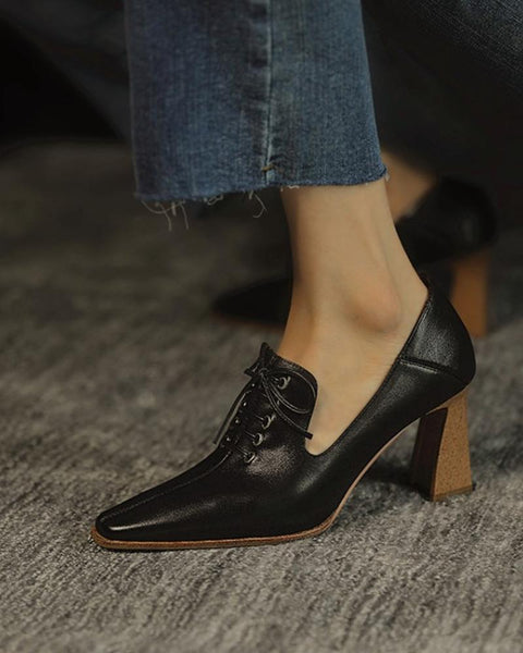 Brief Lace-up Pointed Heeled Pumps