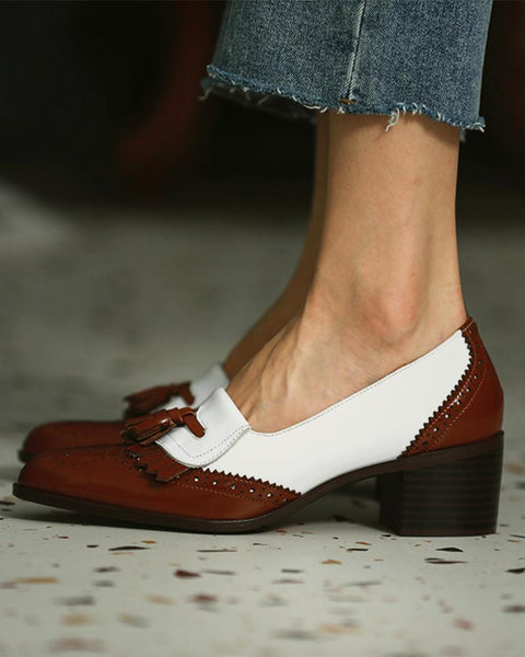 Retro Shallow Colorblock Tassel Loafers