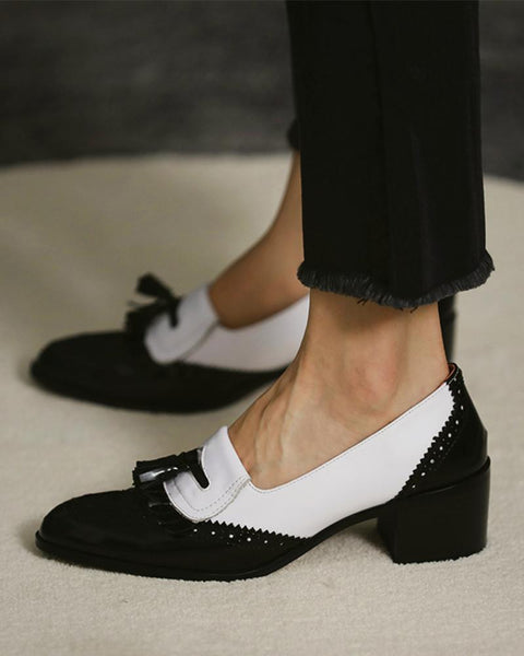 Retro Shallow Colorblock Tassel Loafers