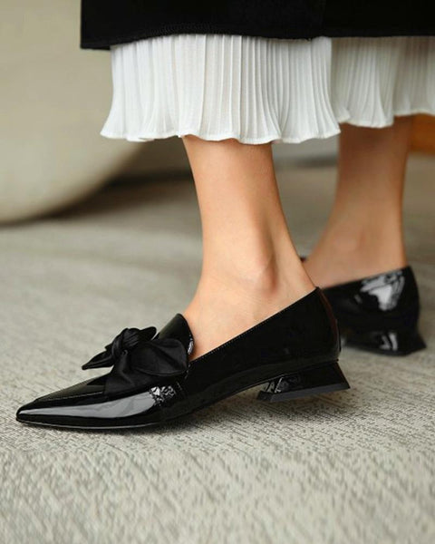Bowknot Pointed Loafers Slip-on