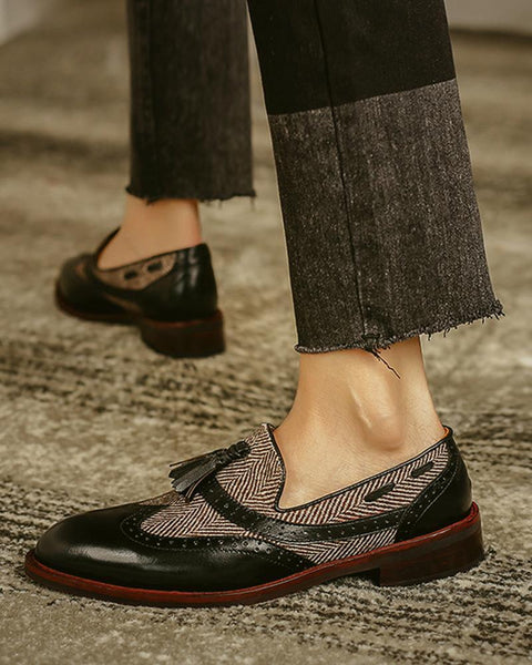 Retro Round Toe Tassel Loafers