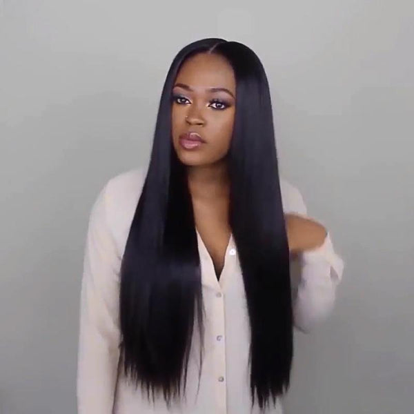 Black invisible long straight hair