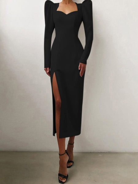 Fashion Long Sleeve Split Sexy Slim Dress