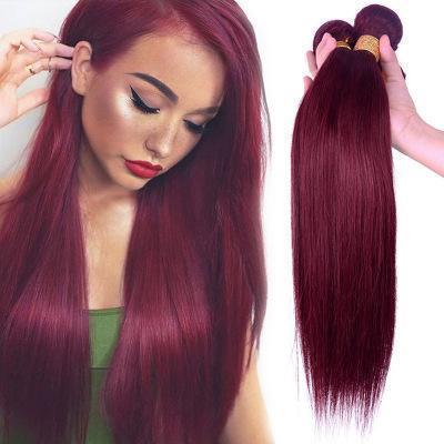 100% Human Hair claret-red straight hair weft