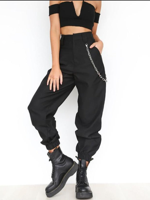 High Waist Cuffed Harem Pant with Chain