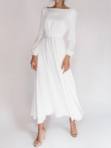 White one-neck long-sleeve halter dress