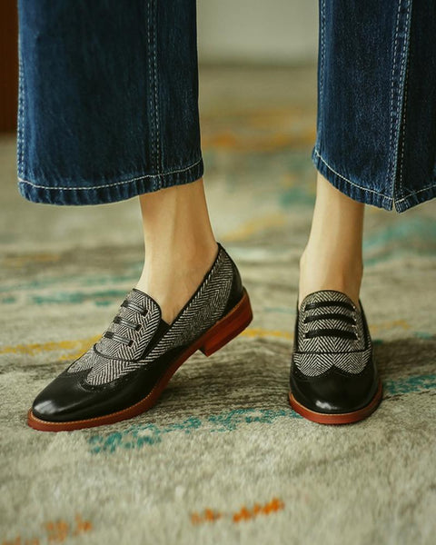 Colorblock Elastic Round-toe Flat Loafer