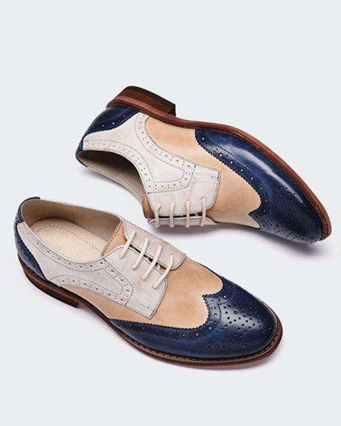 Contrast Color Perforated Lace-Up Oxfords