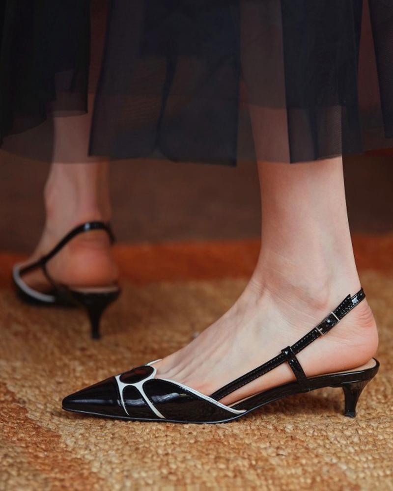 Pointed-toe Color Block Hollow-out High Heels