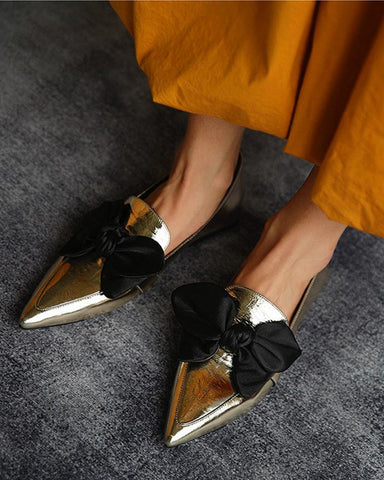 Bowknot Pointed Loafers Slip-on