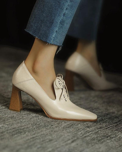 Brief Lace-up Pointed Heeled Pumps