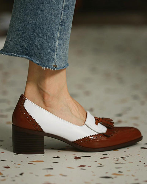 Retro Shallow Colorblock Tassel Loafers