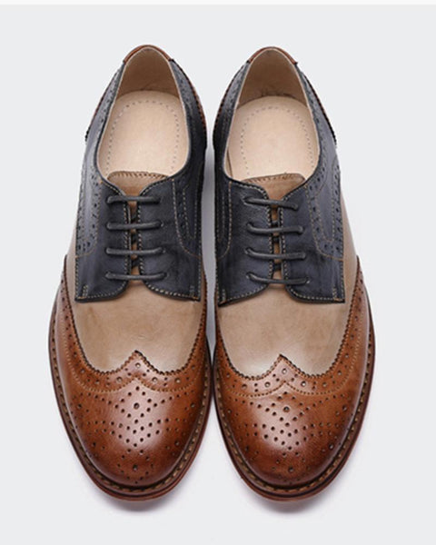 Contrast Color Perforated Lace-Up Oxfords